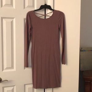 Long Sleeve Purple Crossback Fitted Dress (MEDIUM)